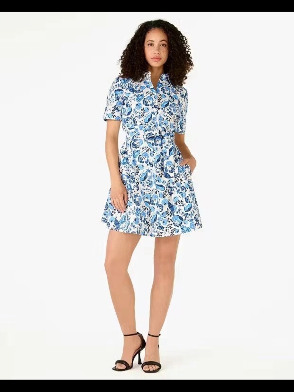 Nwt Kate Spade Short Blue Peacock Floral Shirt Dress with Tie Waist